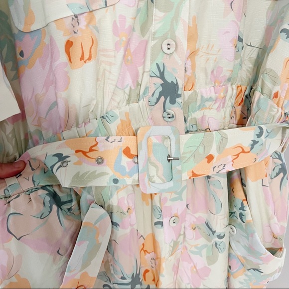 L'atiste by Amy floral print jumpsuit sz 1X green retro print belted - Picture 4 of 8